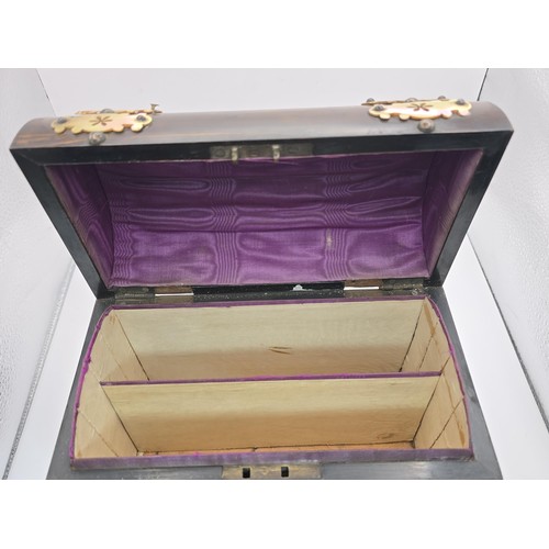 280 - Good quality wooden domed stationary box with MOP decoration to the front and top with a star on the... 