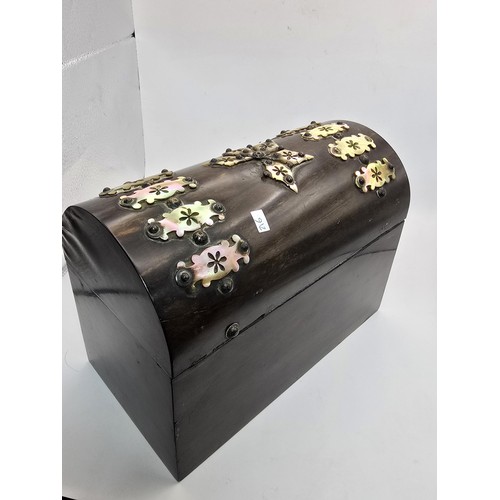 280 - Good quality wooden domed stationary box with MOP decoration to the front and top with a star on the... 