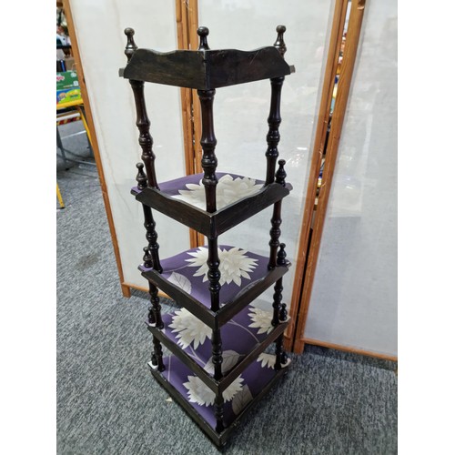 404 - Large 5 tier wooden wot-not stand with floral decorated shelves in overall good condition, has a hei... 