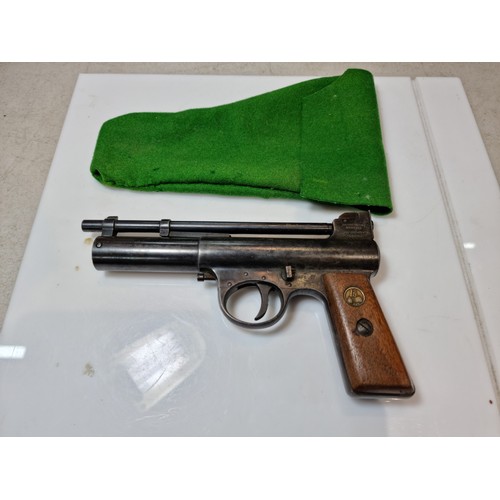 289A - A very rare Webley & Scott air pistol MK1.177 cal with straight wood grips, circa 1920, has undamage... 