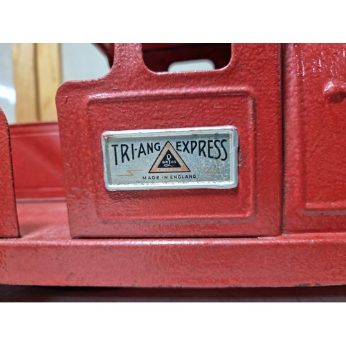 291 - A charming vintage large Tri-ang Express puff puff tin plate train locomotive circa 1950's, the trai... 