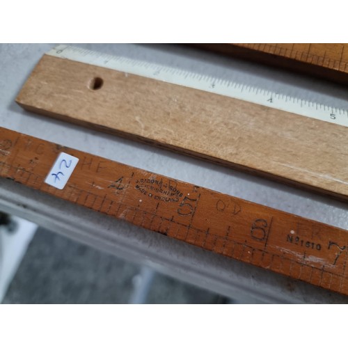 1 - Collection of draughtsmen / architect rulers to inc a large 120in ruler, a angled ruler 4x other add... 