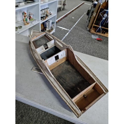 6 - Vintage scratch built lake boat in wood with metal rudder in need of restoration has a height of 25c... 