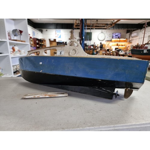 6 - Vintage scratch built lake boat in wood with metal rudder in need of restoration has a height of 25c... 