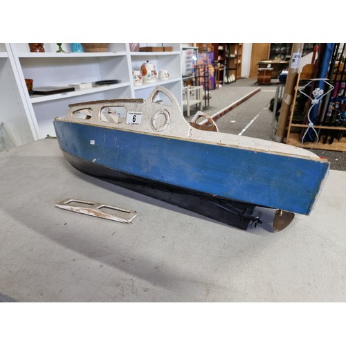 6 - Vintage scratch built lake boat in wood with metal rudder in need of restoration has a height of 25c... 