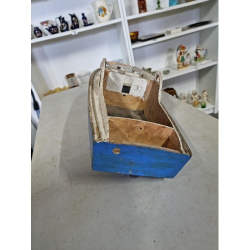 6 - Vintage scratch built lake boat in wood with metal rudder in need of restoration has a height of 25c... 