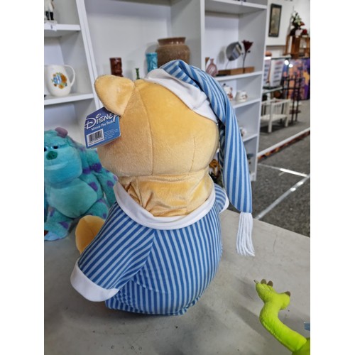 7 - Good quality as new 1998 Winne the Pooh soft toy in blue and white striped night shirt with hat comp... 