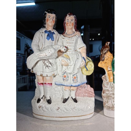 8 - Collection of 3x antique Staffordshire flat backs inc a large figural piece depicting a couple with ... 