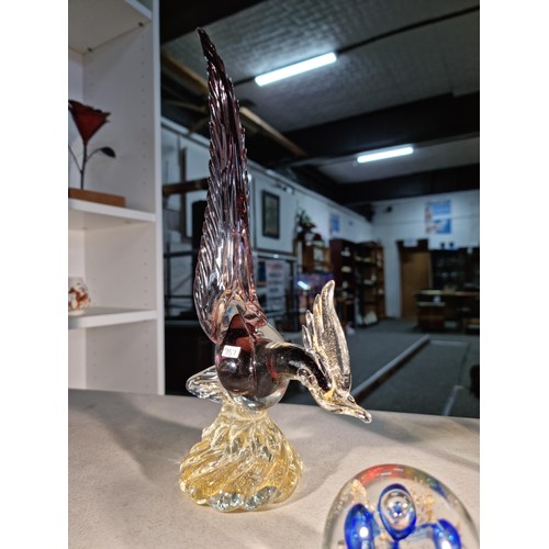 11 - 2x Italian art glass bird figures inc a large pheasant design glass figure in maroon along with a gr... 