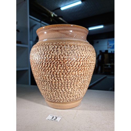 13 - Good quality vintage Denby brown with mottle glaze ceramic vase in good order stamped to the base st... 