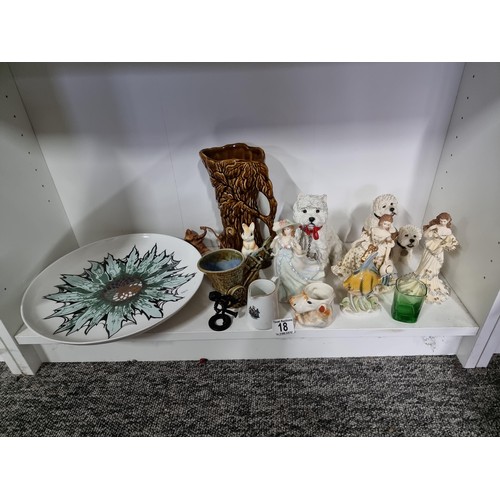 18 - Shelf containing a quantity of collectables inc a large Highland fine bone china platter with thistl... 