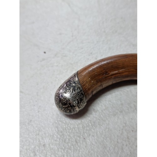 61 - Good quality hallmarked silver topped cane walking stick, with a lightweight aluminum shaft and meta... 