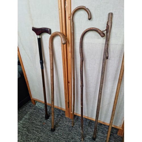 60A - Collection of 8x good quality walking sticks including one with a stag heads mount, all are handmade... 