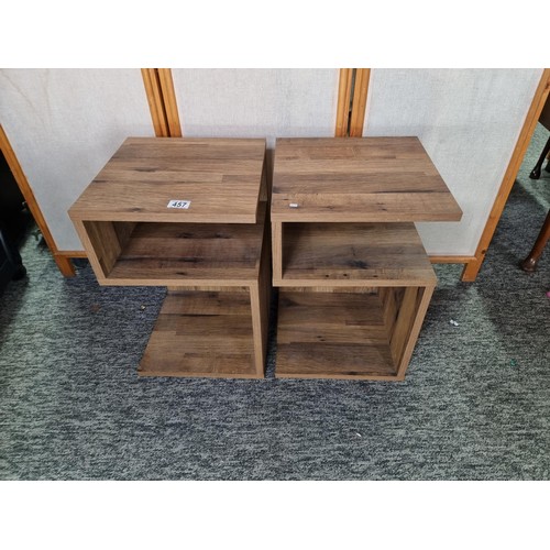 457 - Pair of modern S shaped wooden bedside units by NEXT, in very clean condition have a height of 51cm ... 