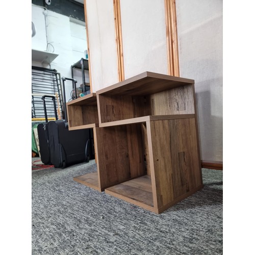 457 - Pair of modern S shaped wooden bedside units by NEXT, in very clean condition have a height of 51cm ... 