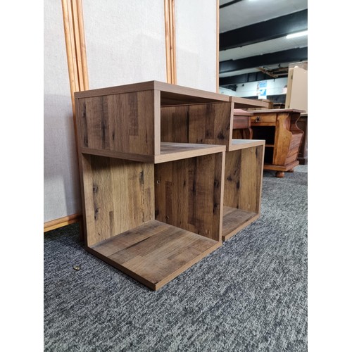 457 - Pair of modern S shaped wooden bedside units by NEXT, in very clean condition have a height of 51cm ... 