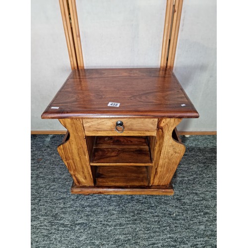 458 - Good quality solid Indian rosewood side table with a newspaper rack to both sides with a clean top w... 