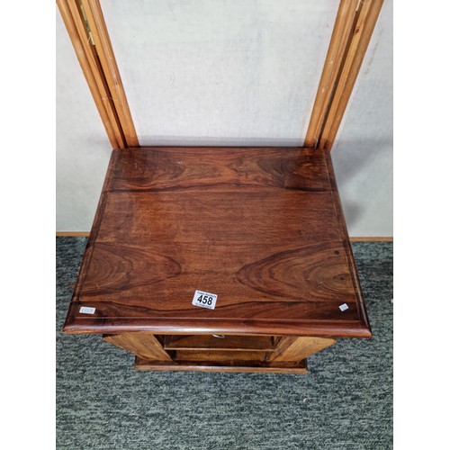 458 - Good quality solid Indian rosewood side table with a newspaper rack to both sides with a clean top w... 