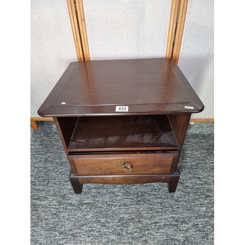 459 - Vintage Stag one drawer one shelf bedside table in mahogany good clean condition height of 50cm leng... 