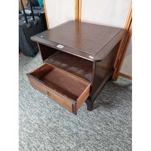 459 - Vintage Stag one drawer one shelf bedside table in mahogany good clean condition height of 50cm leng... 