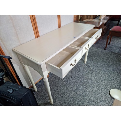 463 - Good quality genuine Laura Ashley cream painted console table with three drawers below the table is ... 