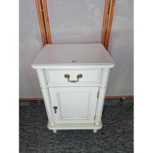 464 - Good quality genuine Laura Ashley cream painted bedside cabinet with one drawer above one door with ... 