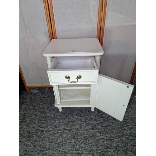 464 - Good quality genuine Laura Ashley cream painted bedside cabinet with one drawer above one door with ... 