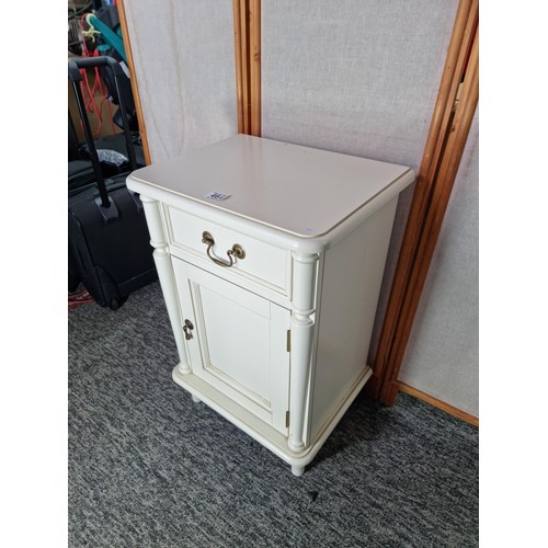 464 - Good quality genuine Laura Ashley cream painted bedside cabinet with one drawer above one door with ... 