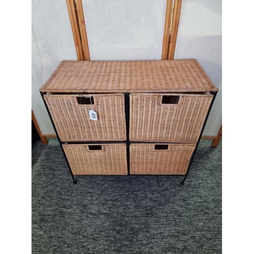 470 - Handy iron framed wicker storage chest featuring 4x wicker drawers ideal for the kitchen or many oth... 