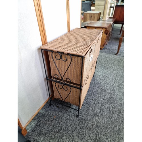 470 - Handy iron framed wicker storage chest featuring 4x wicker drawers ideal for the kitchen or many oth... 