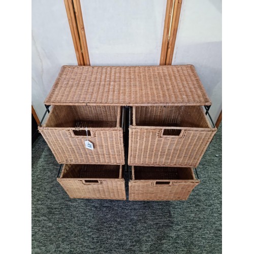 470 - Handy iron framed wicker storage chest featuring 4x wicker drawers ideal for the kitchen or many oth... 