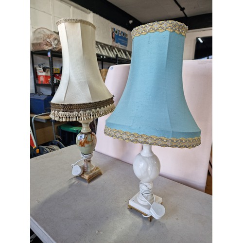 25 - 2x good quality lamps to include a onyx based lamp and a marble based lamp both with original vintag... 