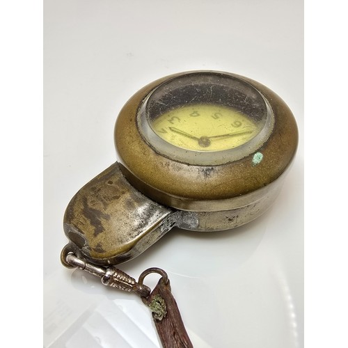 219 - A good vintage heavy duty brass miners pocket watch case complete with a railway timekeeper vintage ... 