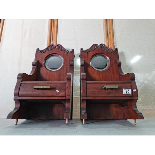 80 - Pair of good quality vintage mahogany single drawer units removed from a dressing table, both with a... 
