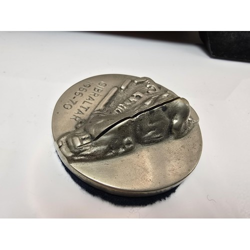 161 - A rare wooden cased set of 4 metal place card holders 
featuring the rock of Gibraltar dated 1966-70... 