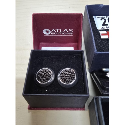 264 - A collection of 6x as new unused pairs of cuff links to include an attractive enamelled pair of cuff... 