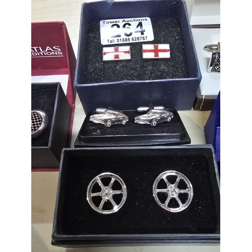 264 - A collection of 6x as new unused pairs of cuff links to include an attractive enamelled pair of cuff... 
