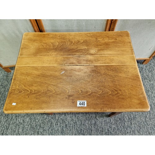 440 - Good quality solid Mid-Century foldable teak table in good looked after condition, standing on good ... 