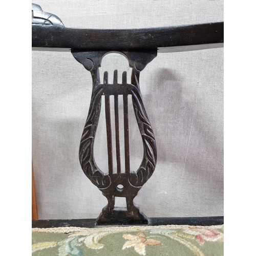 455 - An Edwardian corner chair, Ebonised wood, with a floral padded seat, lovely calving to the back, In ... 