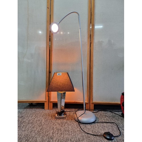 457 - 2 x table lamps. 1 mirrored with a black lamp shade, and the other being an adjustable reading lamp ... 