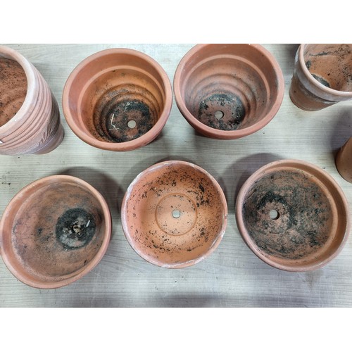 427 - A collection of 8x various terracotta planters to include matching pairs many are stamped made in It... 