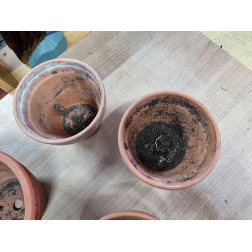 427 - A collection of 8x various terracotta planters to include matching pairs many are stamped made in It... 