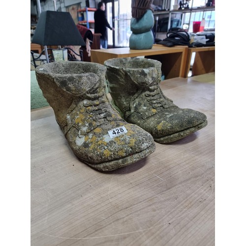 428 - 2x large vintage stone ware boot formed planters both are in good condition with no damage and displ... 