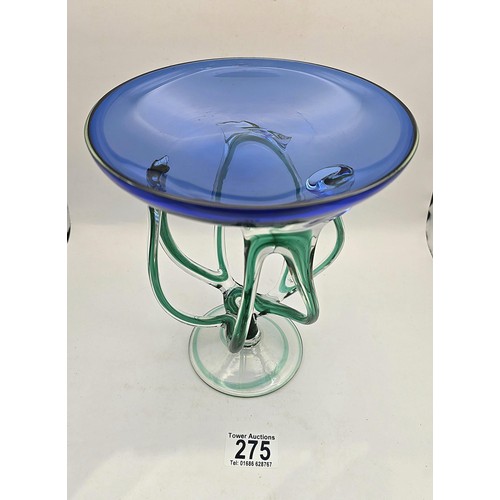 275 - A stunning large and impressive hand blown Italian art glass jellyfish bowl made by cello, in cobalt... 