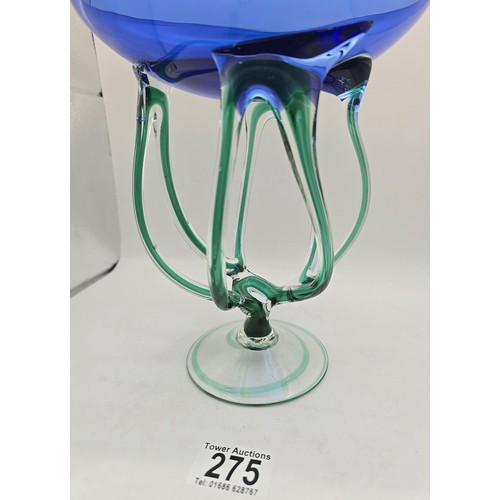 275 - A stunning large and impressive hand blown Italian art glass jellyfish bowl made by cello, in cobalt... 