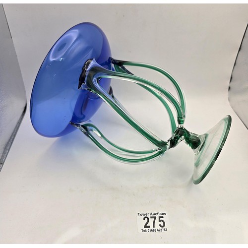 275 - A stunning large and impressive hand blown Italian art glass jellyfish bowl made by cello, in cobalt... 