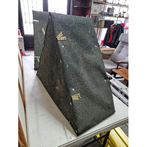 435 - 2x hand made triangular bird boxes all weather proofed in roof felt having a hole to the centre with... 