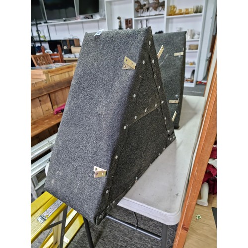 435 - 2x hand made triangular bird boxes all weather proofed in roof felt having a hole to the centre with... 