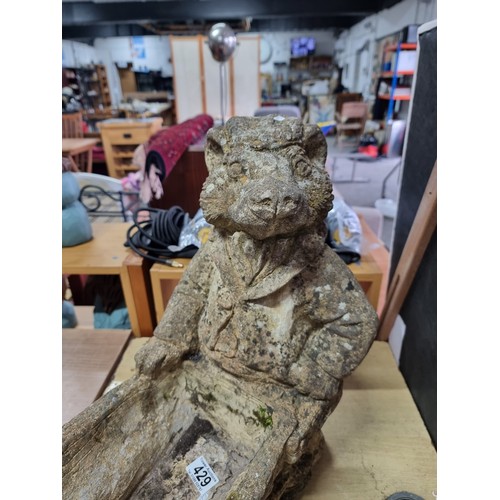 429 - Large Mr Badger (Wind in the Willows) holding a wheelbarrow formed stoneware planter in good looked ... 