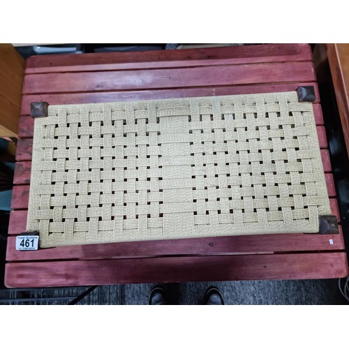 461 - Clean and tidy small wicker topped stool with an oak frame has a height of 29cm length 58cm depth 30... 